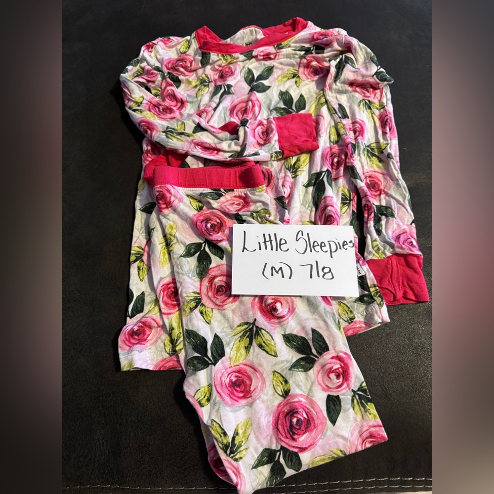 Little Sleepies Rose Print Kids Pajamas - Pink and Green